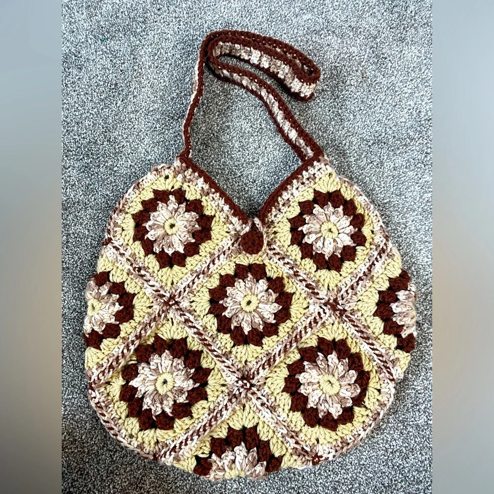 Hobo Crochet Shoulder Bag Browns and tan Colors